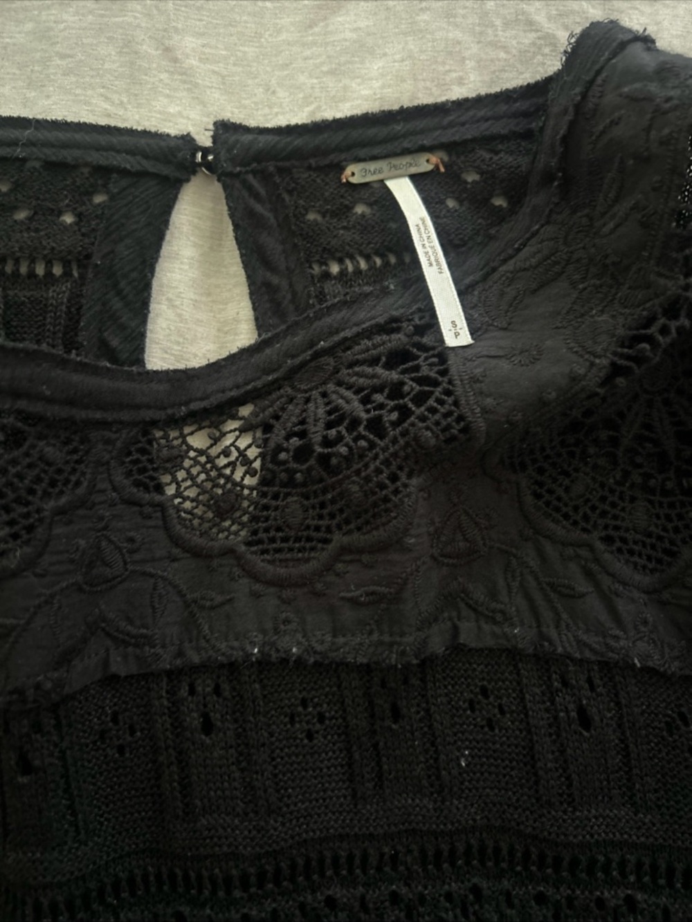 Free People Women Black Crochet Lace once upon a time Bell-Sleeve Blouse Size 6 - Picture 7 of 12